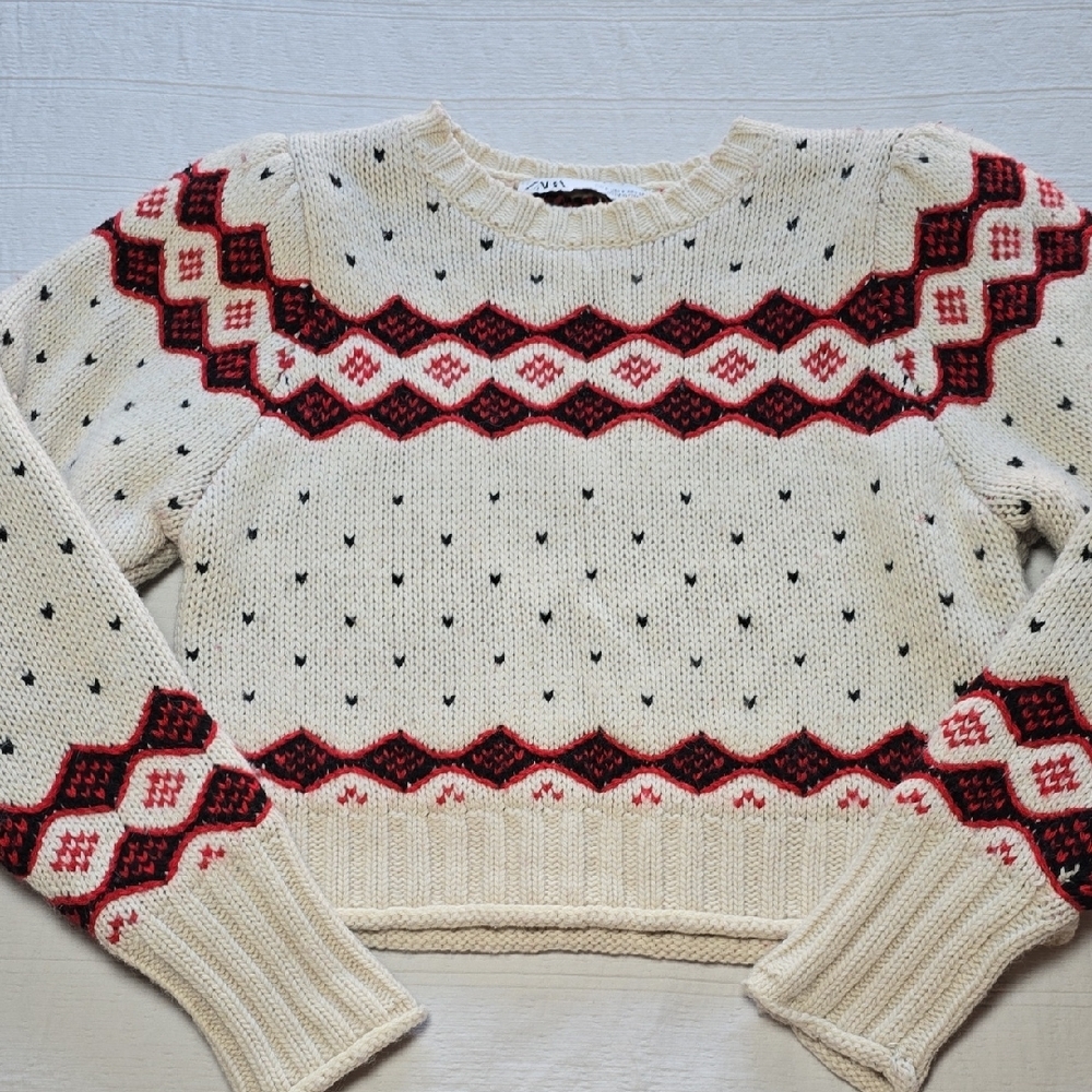 Zara Fair Isle Geometric Knit Sweater Women's Size Small - Picture 2 of 14